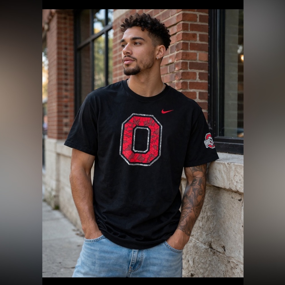 Nike Ohio State Buckeyes Graphic Tee Black Red Athletic Cut XL